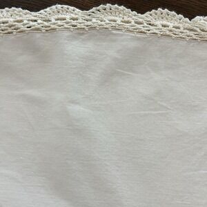 Vintage White Tablecloth Crochet Lace Edge Cotton 66" Diameter Farmhouse